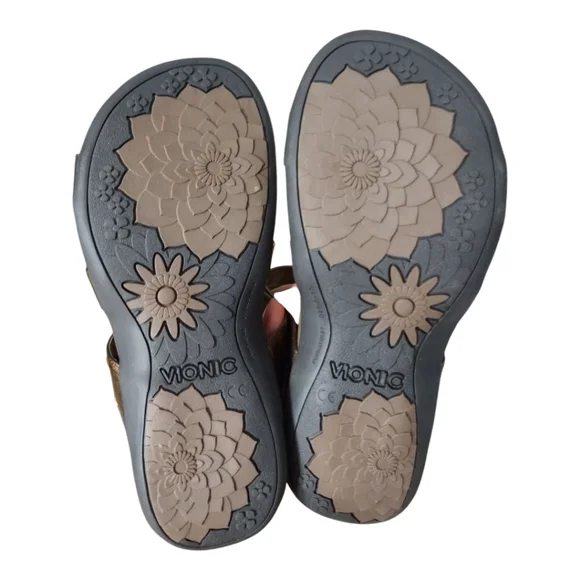 Vionic Cathy Bronze 3 Strap Leather Arch Support Comfort Boho Sandal 38W/US 7W - Picture 5 of 9